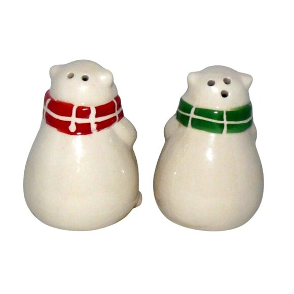 Polar Bear Salt & Pepper Shakers Christmas Ceramic MCM Vintage w Stoppers - Picture 2 of 6
